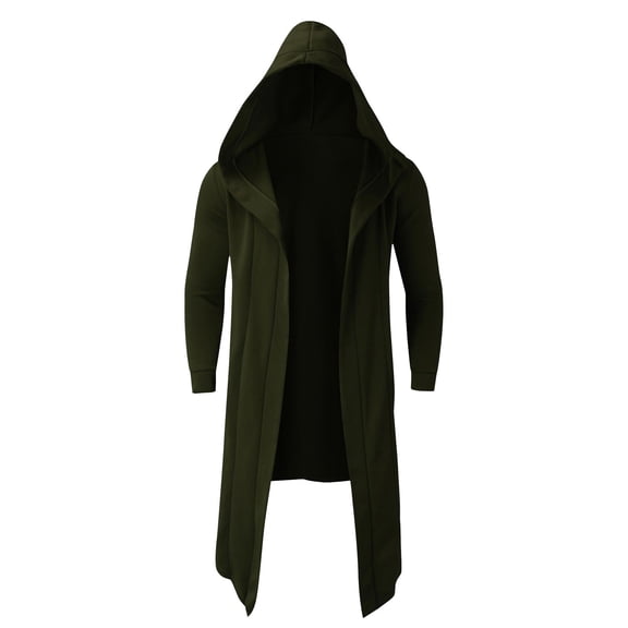 Hinvhai Mens Long Cardigan Open Front Draped Lightweight Hooded Sweater with Pockets Army Green L(L)