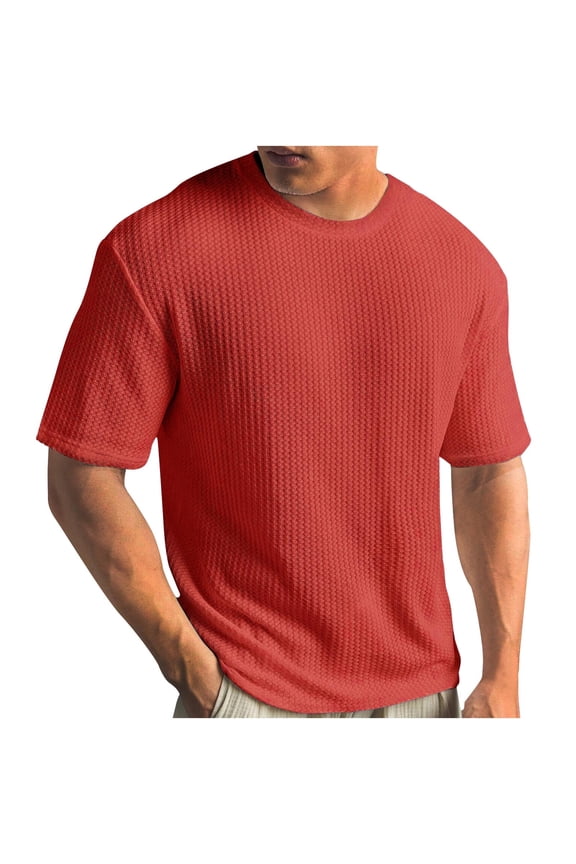 Mens Mock Turtleneck Short Sleeve Knit T Shirts Slim Fit Basic thermal Tops Lightweight Tee Red 16(XXXXL)