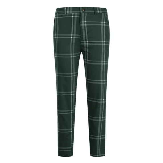 Hinvhai Mens Pants Clearance, Men Button Zipper Closure Plaid Pencil Pants Trousers Green 10(XL)