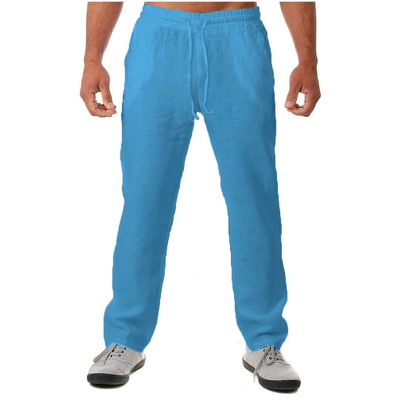 Hinvhai Mens Pants Clearance, Men's Loose Solid Half Waist Pockets Long Pants Blue 8(L)