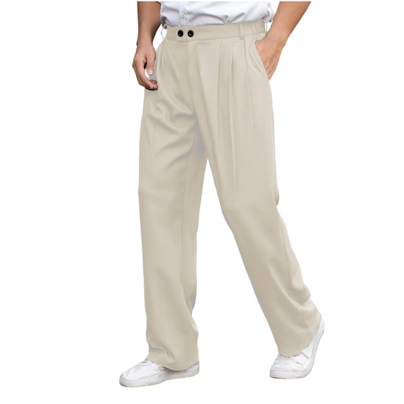 Hinvhai Mens Pleated Front Casual Work Pants Wrinkle-Free Regular Fit Work Dress Pants Big and Tall Stretch Chinos Trousers Beige L(L)