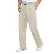 Hinvhai Mens Pleated Front Casual Work Pants Wrinkle-Free Regular Fit Work Dress Pants Big and Tall Stretch Chinos Trousers Beige MM