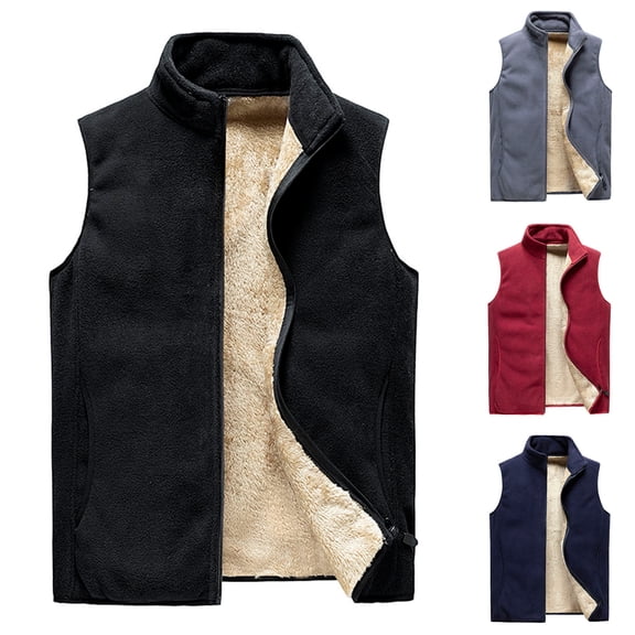 Hinvhai Mens Polar Fleece Vest Lightweight Sleeveless Jacket Warm Zip up Outerwear Vests with Zipper Pockets for Hiking Red 8(XL)