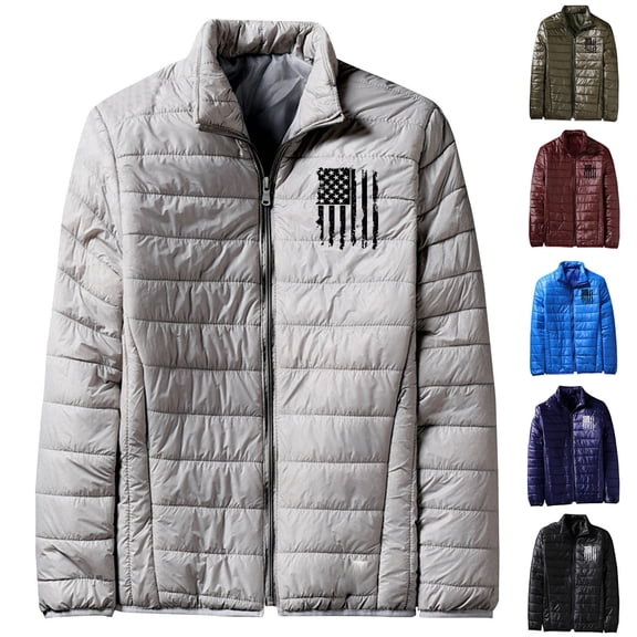 Hinvhai Mens Puffer Jacket with Hood Packable Lightweight Quilted Jacket Full Zip Casual Splicing Winter Coats Wine 10(XL)