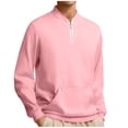 thumbnail image 1 of Hinvhai Mens Quarter Zip Pullover Mock Neck Sweatshirt Long Sleeve Sweatshirt Half Zip Pullover with Pocket Pink M(M), 1 of 6