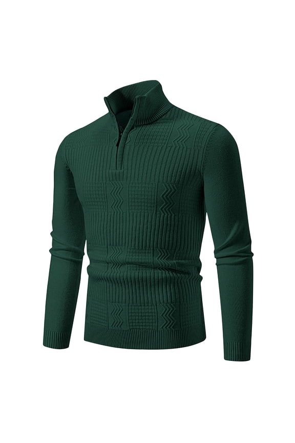 Mens Quarter Zip Sweater Long Sleeve Cable Knit Mock Neck Polo Soft Casual Pullover Sweaters Green 10(L)