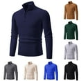 thumbnail image 1 of Hinvhai Mens Quarter Zip Sweater Long Sleeve Cable Knit Mock Neck Polo Soft Casual Pullover Sweaters Navy 12(XL), 1 of 8