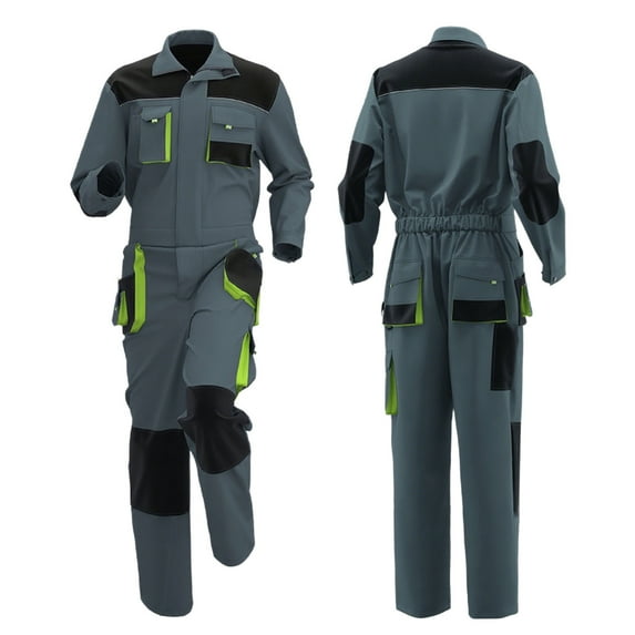 Hinvhai Mens Reflective Coverall Work Mechanics Coverall Work Suit Hi Vis Jumpsuit Bicolor Overalls Army Green XL(XL)