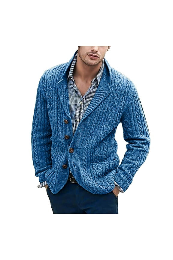 Mens Shawl Collar Cardigan Sweater Cable Knit Button Down Sweaters Long Sleeve Casual Winter Outwear Navy 16(4XL)