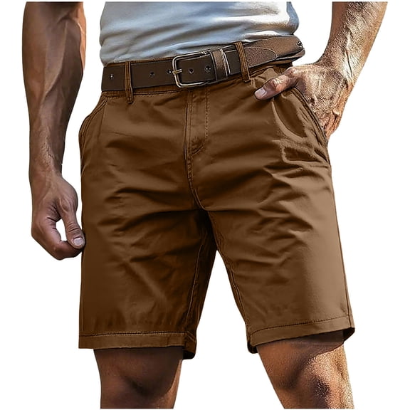 Hinvhai Mens Slim Fit Shorts Summer Casual Short Cotton Linen Chino with Pocket Brown M(M)