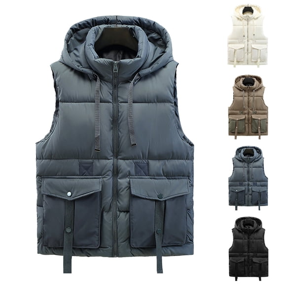 Hinvhai Mens Slim Fit Sleeveless Lightweight Zip Up Hooded Sweatshirt Vest Hoodie White 10(XL)