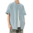 thumbnail image 1 of Hinvhai Mens Stand Down Collar Shirt Lightweight Short Sleeve Button Up Cotton T-Shirts Summer Beach Casual Tops Big and Tall Gray M(M), 1 of 7