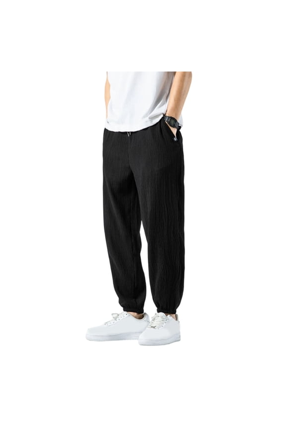 Mens Stonewashed Cotton Bohemian Vintage Yoga Ethnic Print Patchwork Harem Pants Black 8(L)