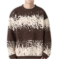 thumbnail image 1 of Hinvhai Mens Striped Pullover Sweater Crewneck Contrast Fine Knitted Sweaters Coffee 10(XL), 1 of 4