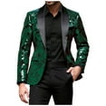 thumbnail image 1 of Hinvhai Mens Stylish Dinner Tux Dress Blazer Slim Fit Gold Sequin Suit Jacket Sport Coat Green XL(XL), 1 of 5