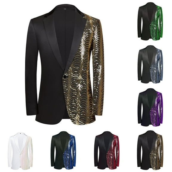 Hinvhai Mens Stylish Dinner Tux Dress Blazer Slim Fit Gold Sequin Suit Jacket Sport Coat White XS(XS)