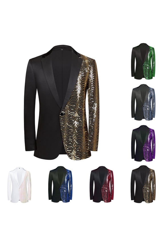 Mens Stylish Dinner Tux Dress Blazer Slim Fit Gold Sequin Suit Jacket Sport Coat White XS(XS)