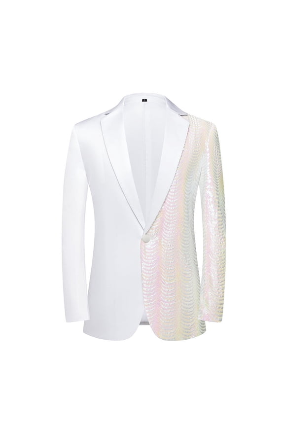 Mens Stylish Dinner Tux Dress Blazer Slim Fit Gold Sequin Suit Jacket Sport Coat White XXXL(XXXL)