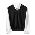 thumbnail image 1 of Hinvhai Mens Sweater Vest V Neck Sleeveless Knitted Pullover Solid Color Slim Fit Sweaters Tops Casual Daily Black XXL(XXL), 1 of 7