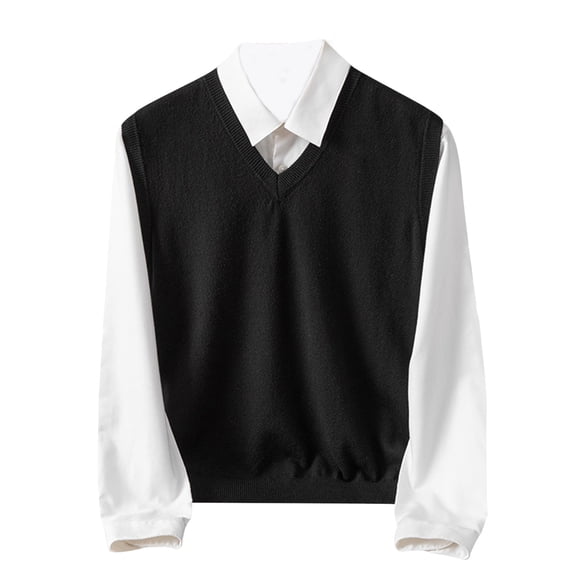 Hinvhai Mens Sweater Vest V Neck Sleeveless Knitted Pullover Solid Color Slim Fit Sweaters Tops Casual Daily Black XXL(XXL)