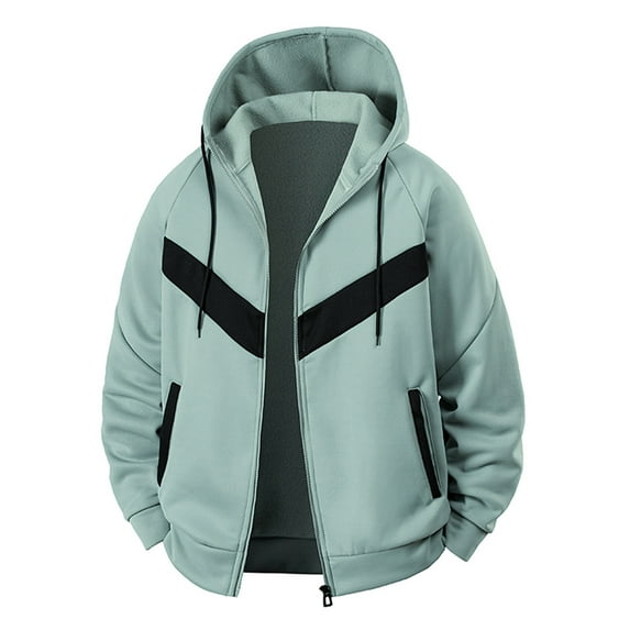 Hinvhai Mens Sweatshirt Jackets Color Block Long Sleeve Hoodies Winter Cardigan Full Zip Up Hooded Jacket with Pockets Green M(M)