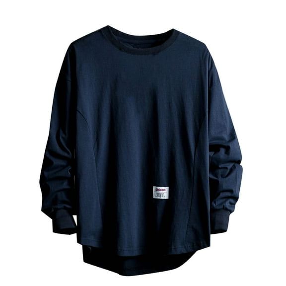 Hinvhai Mens Sweatshirts Fashion Casual Pullover Solid Color Long Sleeve Round-Neck Blouses Top Dark Blue 14(XXXL)