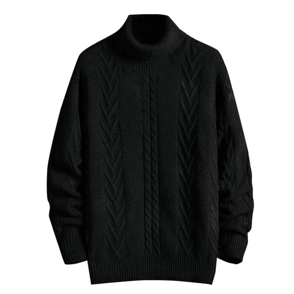 Hinvhai Mens Turtleneck Sweaters Cable Knitted Casual Fall Winter Warm Pullover Slim Fit Twisted Chunky Sweater Black XXXL