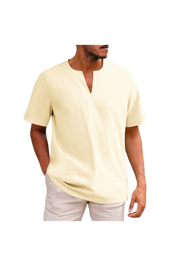 Mens V-Neck T Shirts Casual Fashion Longline Shirt Tee for Men Khaki 12(XXXL)