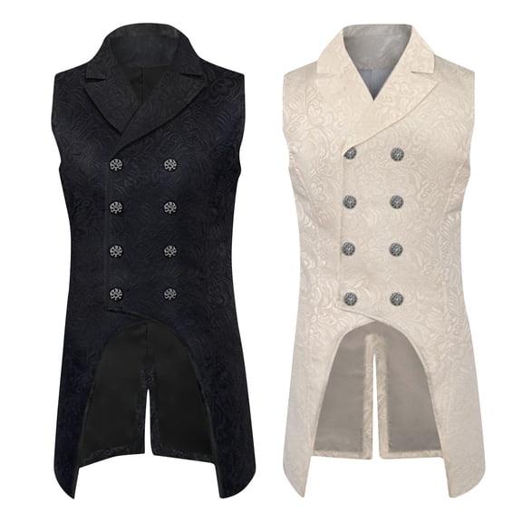 Hinvhai Mens Victorian Suit Vest Steampunk Gothic Medieval Waistcoat Costume White 10(XL)