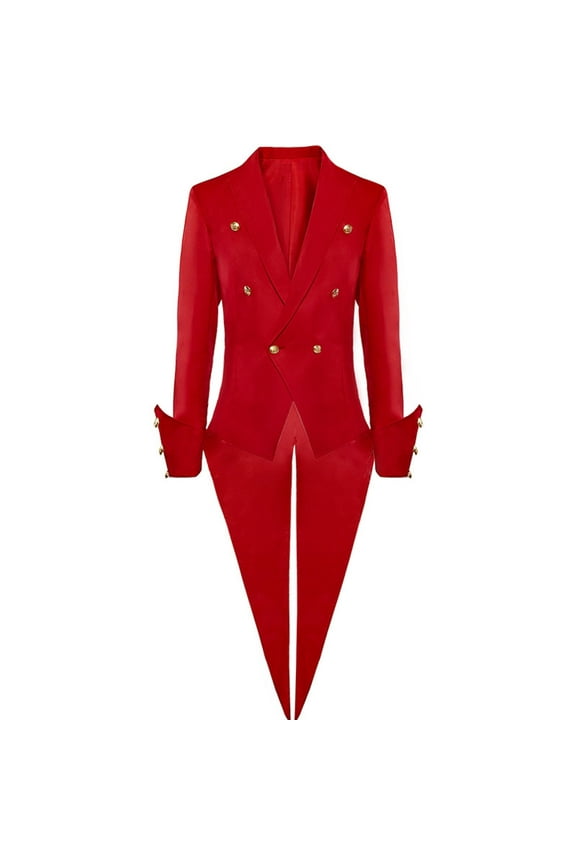 Mens Vintage Tailcoat Jacket Fancy Cool Cosplay Costume Robe Long-Sleeved Costume Cosplay Swallow-Tailed Coat Tuxedo Red 8(L)