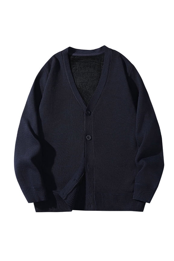 Mens Waffle Textured Cardigan Sweater Long Sleeve V-Neck Knitted Sweaters Navy M(M)