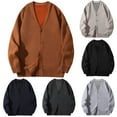 thumbnail image 1 of Hinvhai Mens Waffle Textured Cardigan Sweater Long Sleeve V-Neck Knitted Sweaters Orange XXS, 1 of 3