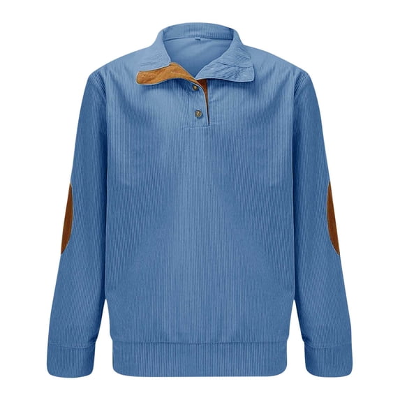 Hinvhai Mens Warm Corduroy Sweatshirt Casual Stand Collar Quarter Fall Button Pullover Sweaters Long Sleeve with Pockets Sky Blue L(L)