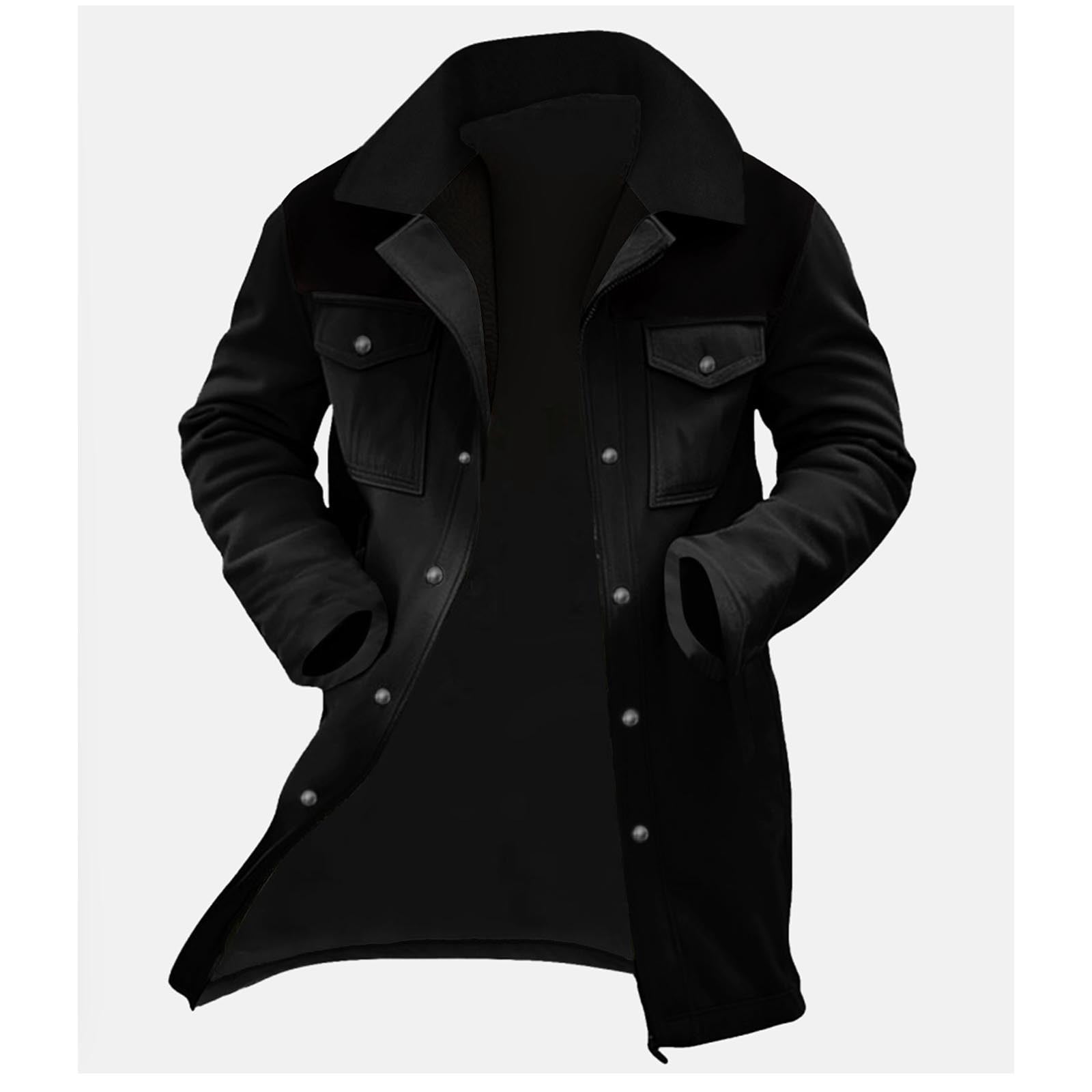 Hinvhai Mens Western Cowboy Vintage Suede Jacket Plush Collar Coats Faux Leather Winter Long Jackets Men Zip Up Casual Retro Tops Black XXXL(XXXL)