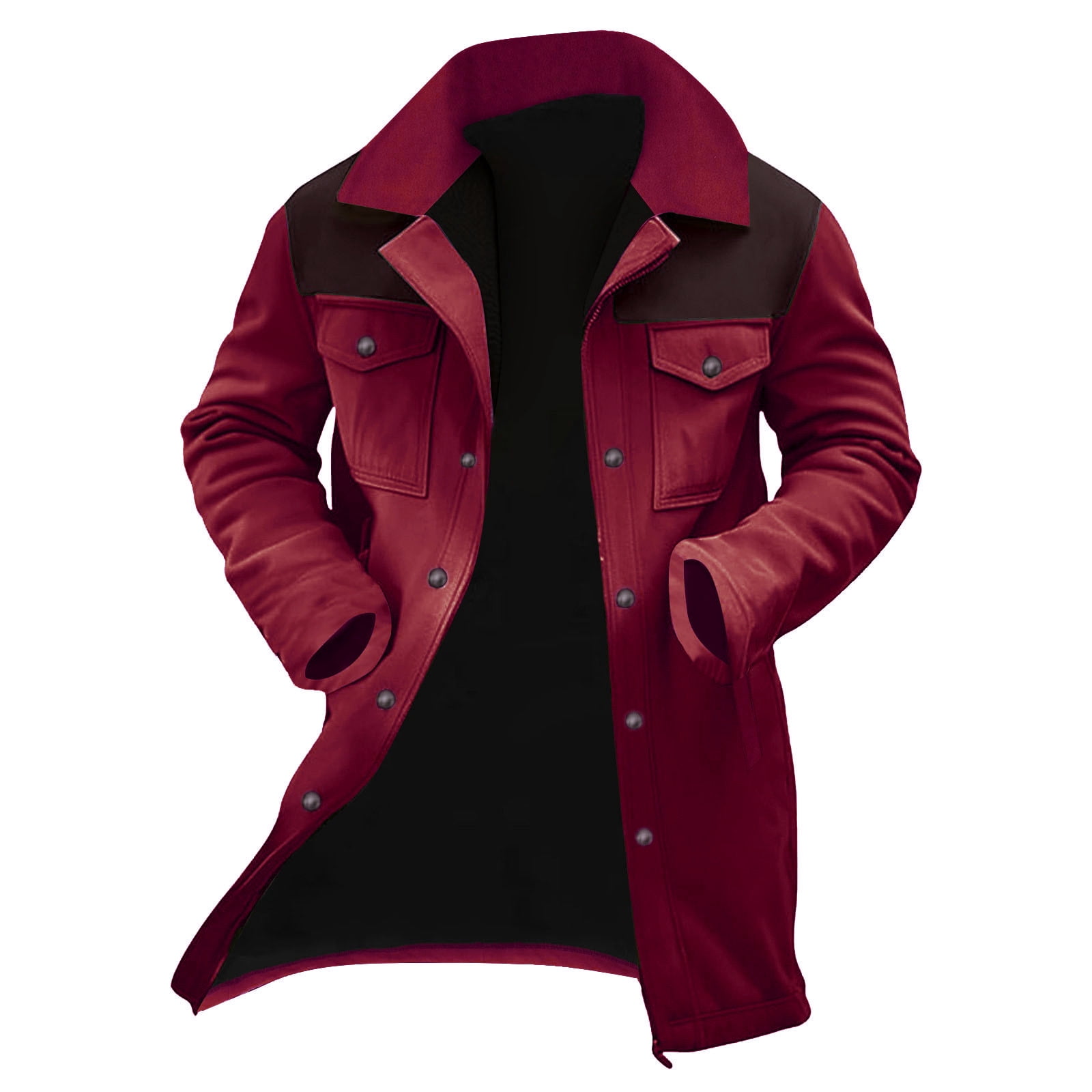 Hinvhai Mens Western Cowboy Vintage Suede Jacket Plush Collar Coats Faux Leather Winter Long Jackets Men Zip Up Casual Retro Tops Wine XXXL(XXXL)