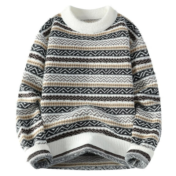 Hinvhai Mens Y2k Striped Sweater Vintage Aesthetic Grandpa Knitted Pullover Tops Long Sleeve Crewneck Women Grunge Clothes Black 6(L)