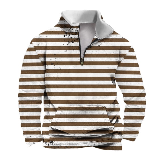 Hinvhai Mens stand up collar color blocked half zipper Sweatshirt Fashion Long Sleeve Casual Pullover Tops Khaki 4(S)