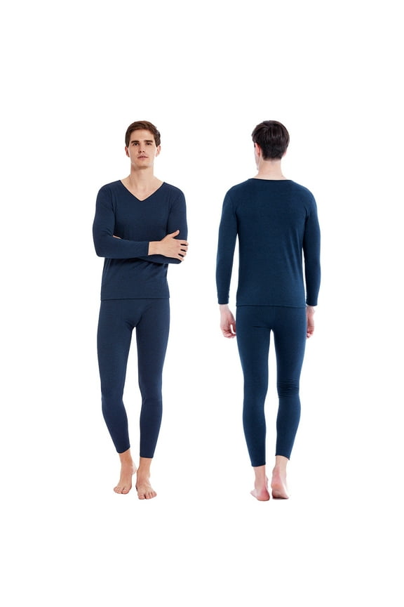 Mens thermal Underwear Set with Lightweight Ultra Soft Fleece Lined,Long John Set, Skiing Base Layer Blue XL(XL)