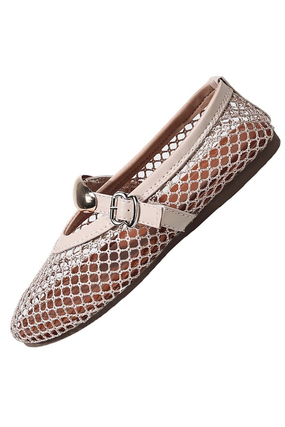 Mesh Ballet Flats for Women Buckle Strap Comfy Casual office Fishnet Ballerina Flat Shoes Pink 9(43)