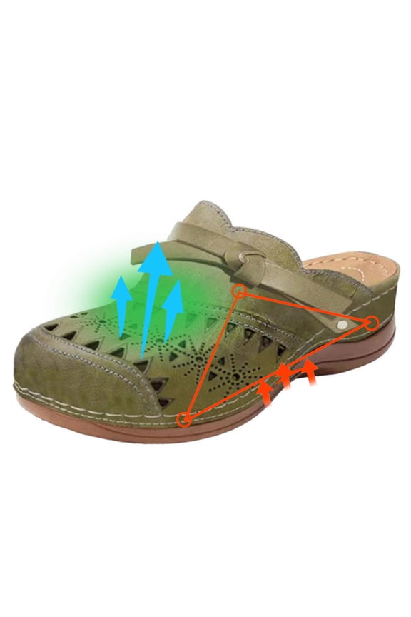 Mules for Women Clogs with Arch Support Slip on Shoes Vintage Closed Toe Sandals Casual Summer Wedge Sandals Army Green 7.5(40)