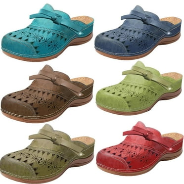 Hinvhai Mules for Women Clearance Clogs with Arch Support Slip on Shoes Vintage Closed Toe Sandals Casual Summer Wedge Sandals Sky Blue 9.5(43)