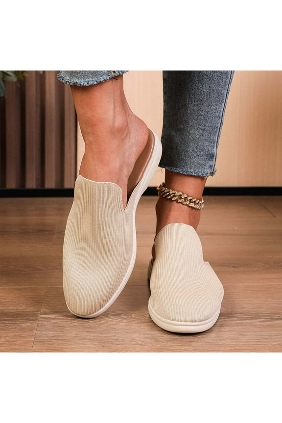 Mules for Women Flats Shoes: Comfortable Slip On Casual Work Slides Round Toe Backless Loafers Beige 5.5(36)
