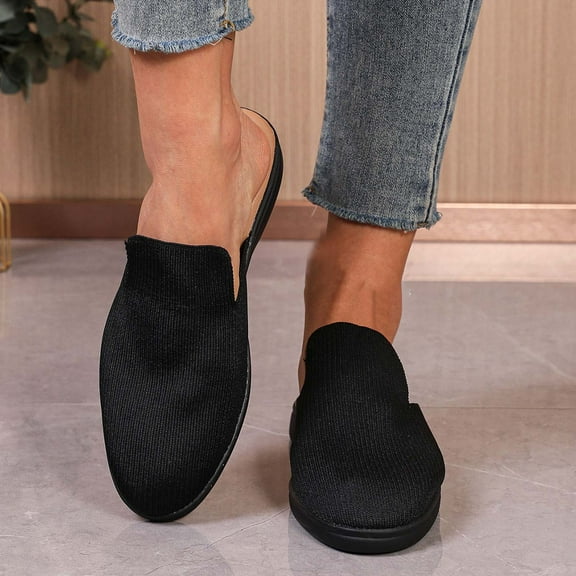 Hinvhai Mules for Women Flats Shoes: Comfortable Slip On Casual Work Slides Round Toe Backless Loafers Black 9(42)