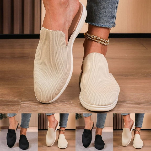 Hinvhai Mules for Women Flats Shoes: Comfortable Slip On Casual Work Slides Round Toe Backless Loafers Black 9.5(43)