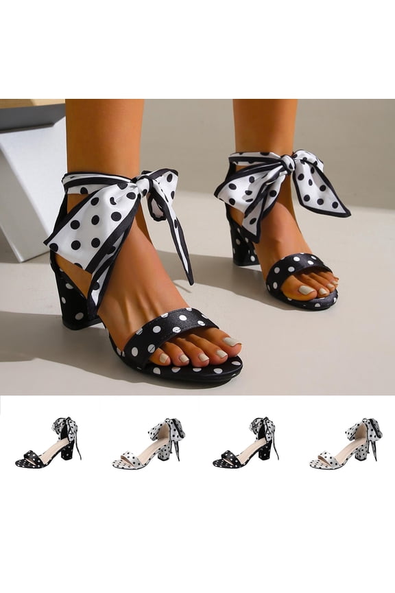 Open Toe Women Platform High Heel Polka Dot Plus Size Shoes Bows Strappy Sandals White 9(42)