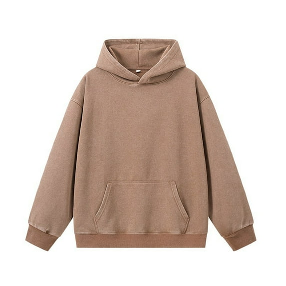 Hinvhai Oversized Hoodie Men Vintage Cotton Casual Hooded Sweatshirt Trendy Baggy Basic Hoodies Retro Pullover Streetwear Coffee XL(XL)
