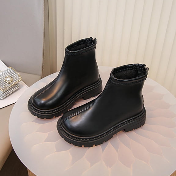 Hinvhai Platform Booties for Toddler Girls Zipper Cheer Shoes Outdoor Warm Non Slip Toddler Rain Boots Black 9.5 M(26)