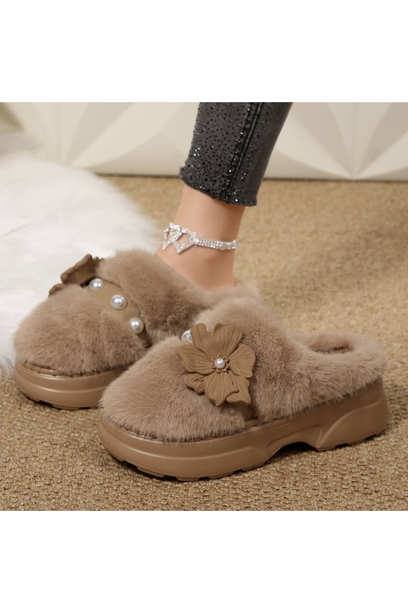 Platform Clogs for Women's Casual Outdoor Slip on Plush Slippers Comfortable Outdoor Non Slip Women's Mules & Clogs Khaki 40