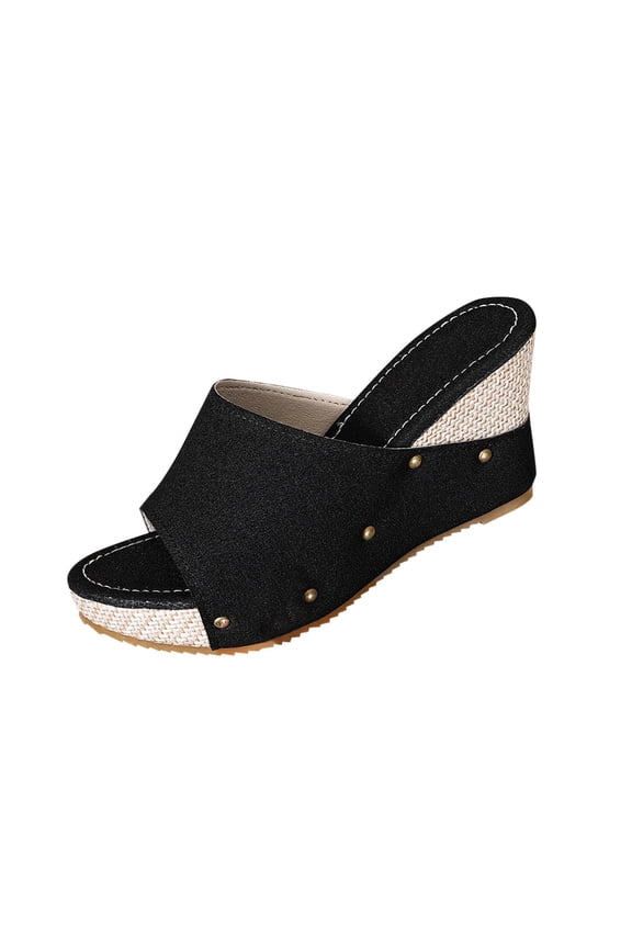 Platform Sandals Women Wedges Sandals Platform Fashion Casual Summer Straw Woven High Heels Open Toe Slip on Sandals Black 7.5(40)