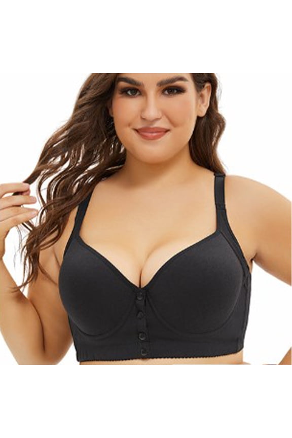 Plus Size Cozy Wirefree Bras for Women ,Classic Casual Front Closure Bras for Women,Comfortable No Underwire Solid Color Bra for Women Black 42E